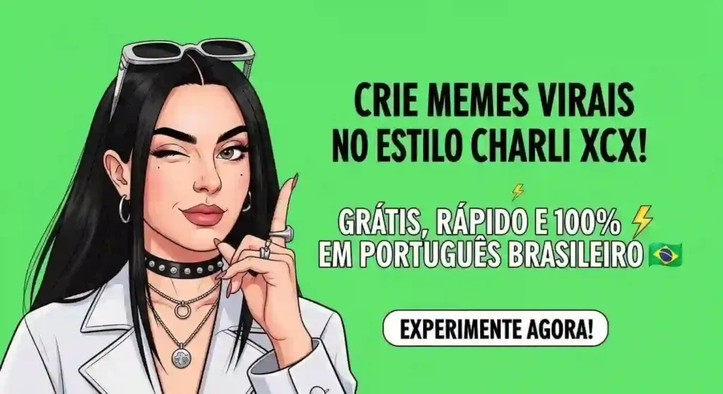 Descubra o Brat Generator Portuguese crie memes virais no estilo Charli XCX com fundo verde e texto ousado! Grátis, rápido e 100% em PT-BR. Teste já!